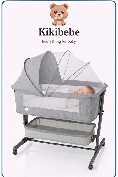 KIKIBEBE 3-in-1 Portable Adjustable Baby Bedside Crib – Large Storage Basket,...