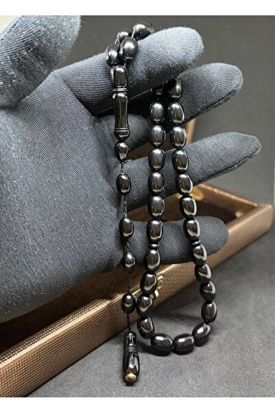 SanGümüş Enes Abdo imzalı Siyah sıkma kehribar tesbih