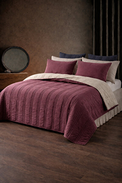 POMELO HOME Tek Kişilik Çift Taraflı Kapitone Yatak Örtüsü Seti – Bordo / Ekr...