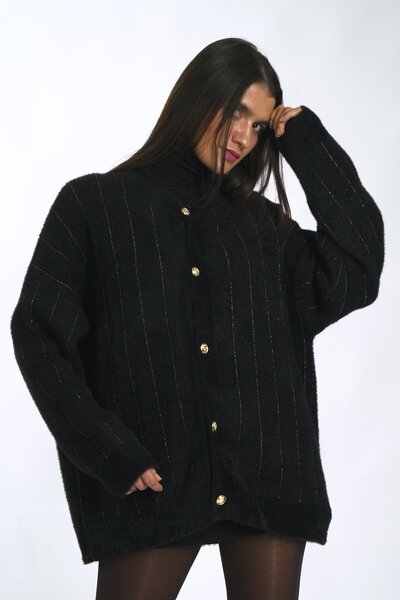 ABBRA كارديجان نسائي مخطط بأزرار ذهبية لامعة