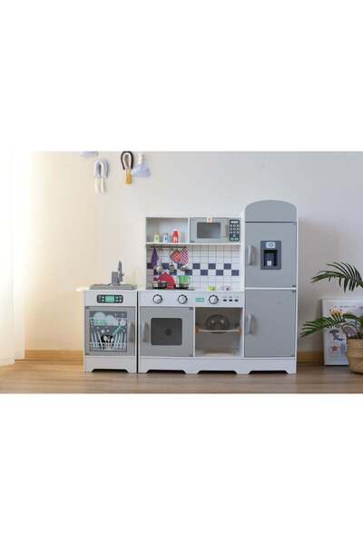 KIKIBEBE مجموعة طباخ خشبي محاكاة - مع ماء ومجموعة ألعاب صوتية للطبخ للأطفال -...