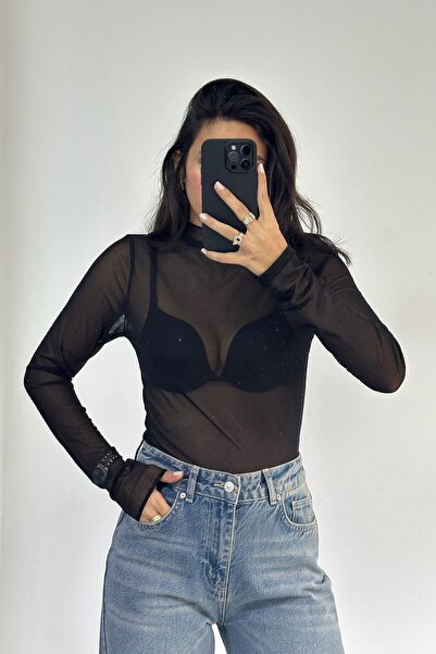 bunubanayolla Taşlı Transparan Siyah Bluz