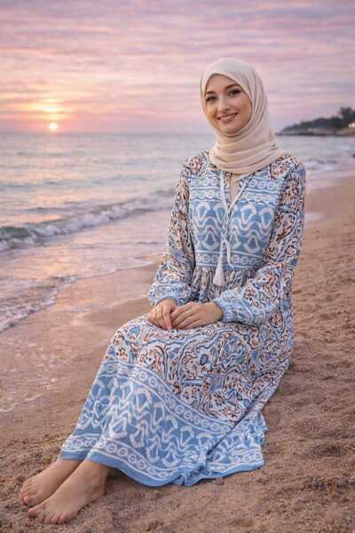 forte bella Ethnic Pattern Maxi Length Hijab Dress