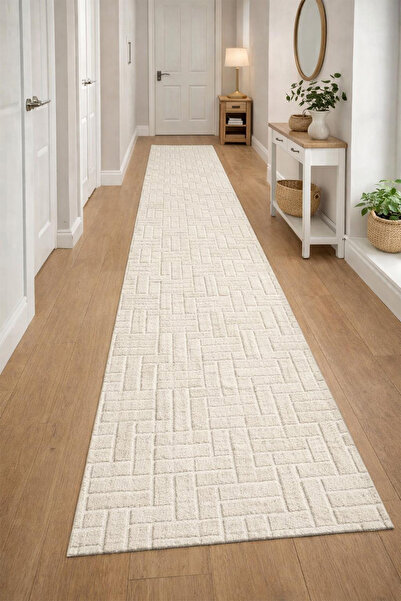 Raschel Carpet Kaymaz Taban Moopy Krem Bukleli Yumuşak Soft Dokuma Yolluk Halı Antialerjik Yolluk Lp1001a_krem