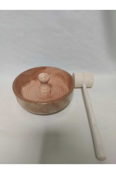 Altın express Natural Wood Walnut Crushing Set - 17 cm Wide Bowl with Pedestal and Ergonomic Pestle
