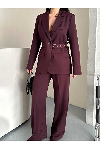 MYGİYİMİSTANBUL Belt Detail Blazer Jacket Loose Pants Set
