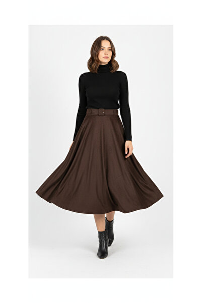 SORALLİNE KADIN KIŞLIK KLOŞ ETEK 779 KADİFE CROCODILE KAHVE RENGİ 95 CM BOYUNDA ASTARLI