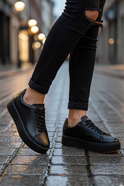 Lufian Дамски ежедневни обувки от естествена кожа с висок подмет, черни