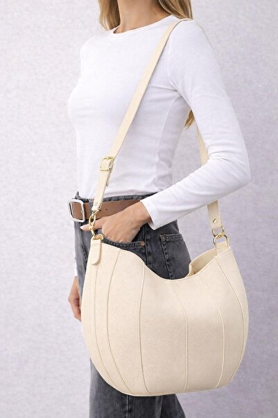 Timburly Κρεμ Κρεμαστή Γυναικεία Τσάντα Χειρός και Ώμου με Ραφές και Θήκη για...