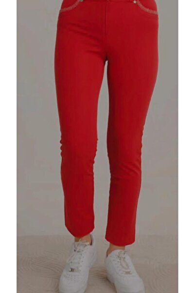 MARE BUTİK High Waist Stretch Fabric Slim Fit Pants - Red