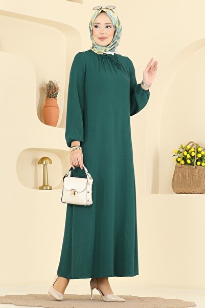 ModaMerve Kare Yaka Aerobin Elbise 5006BM387-MS Zümrüt