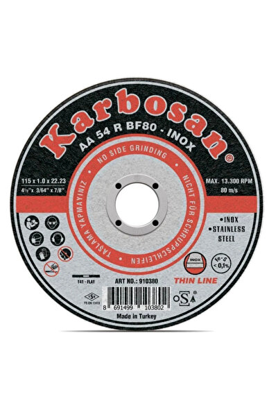 KARBOSAN İnox Kesici Disk 115x1.0x22 ThinLine Düz Kesme Taşı (Paslanmaz Çelik...