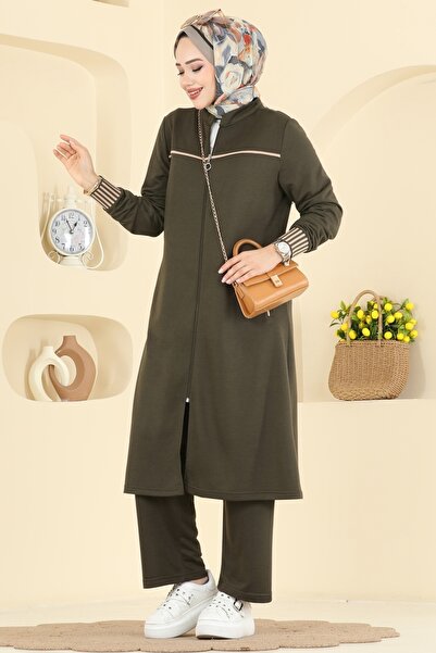 ModaMerve Biye Detaylı İki İplik Takım PL9185-MS Haki