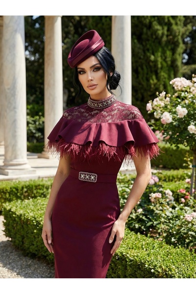 1Moda1Tarz Țesătură de scuba importată pentru femei, cu dantelă și ciucuri, cu pandantiv, cu design special, cu căptușeală, inclusiv curea la gât