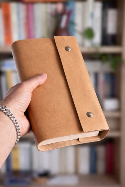 Colermi Genuine Leather Book Cover – Milk Coffee Color Handmade Snap Closure Leather Notebook Cover & Book Cover