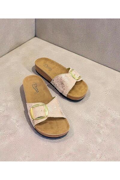 pien Women's Bronze Single Buckle Soft Sole Home Daily Slippers