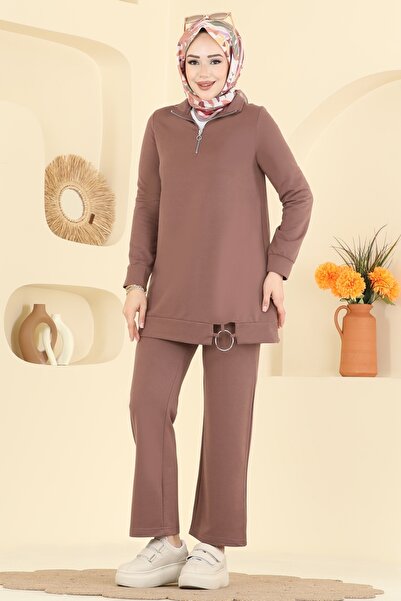 ModaMerve Yarım Fermuarlı Spor Takım 1946FON792-MS Pudra Vizyon