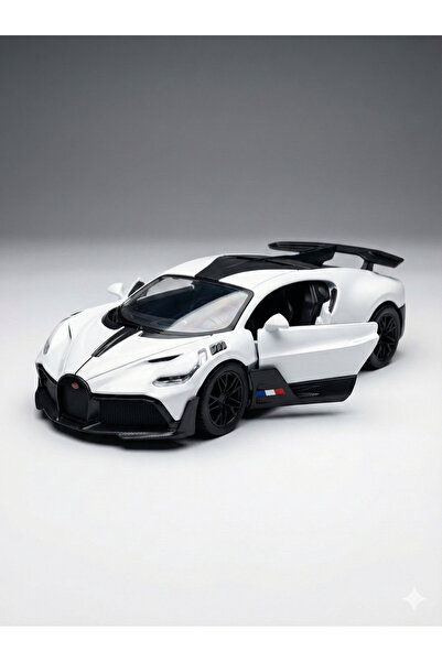 PERLAEVKAHVE سيارة بوغاتي ديفو معدنية قابلة للسحب والإطلاق - 12 سم - أبيض أنيق