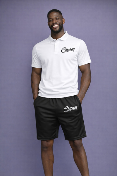 NOFLEN طقم شورت بولو للرجال من شيكاغو مطبوع