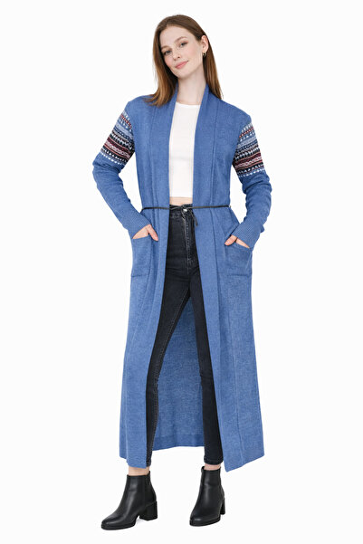 MISSRUBA Women's Blue Kilim Patterned Long Cardigan - Kh0001