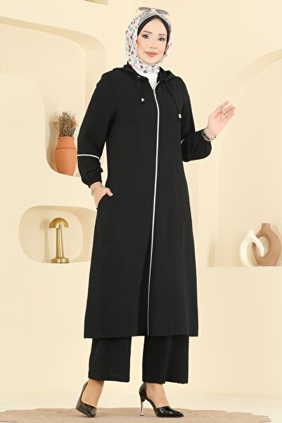 ModaMerve Önden Fermuarlı Aeroobin Takım PL9189-MS Siyah