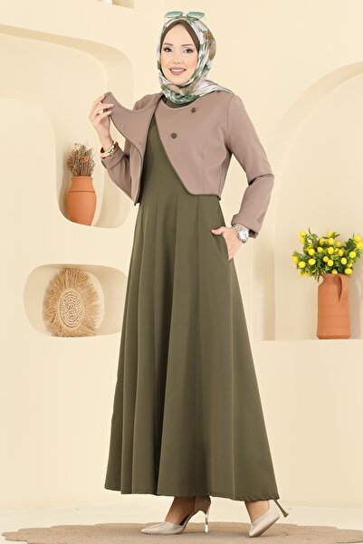 ModaMerve Asimetrik Ceketli Dabıl Takım 2782SL432-MS Koyu Vizyon&Haki