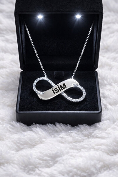 KAR DİAMOND 925 Ayar Gümüş Kişiye Özel İsimlik Sonsuzluk Kolye Rodyum Kaplama...