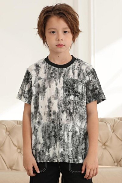 Alesaei-mondo tondo تيشيرت ولادي رمادي و ابيض 4135