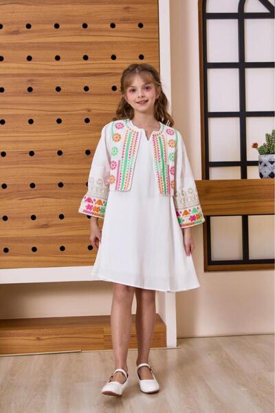 Alesaei-mondo tondo جلابيه بناتي ابيض نقشات جميله 7032