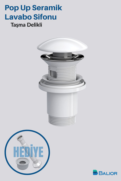 BALİOR Seramik Lavabo Sifonu Koku Engelleyici Aç-Kapa Mat Beyaz