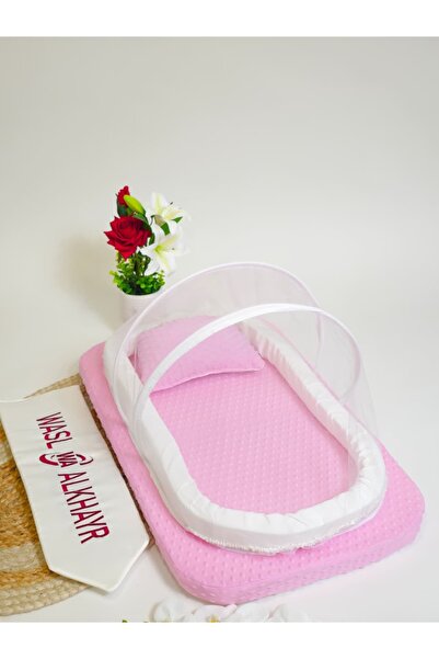 WASL ALKHAIR مفرش ناموسية إسفنج لحديثي الولادة - باللون الوردي بتصميم ناعم وأنيق