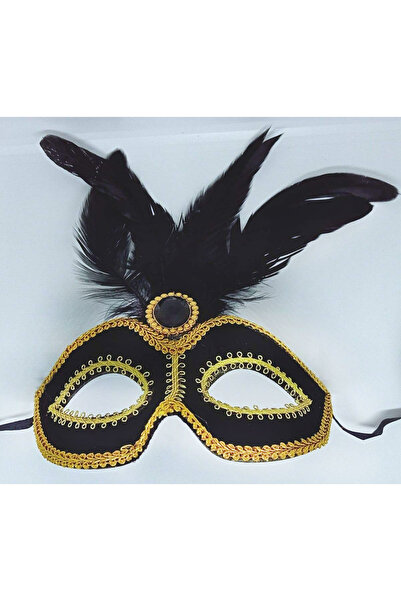 Partimarka قناع حفلات باللون الأسود مع دانتيل ذهبي
