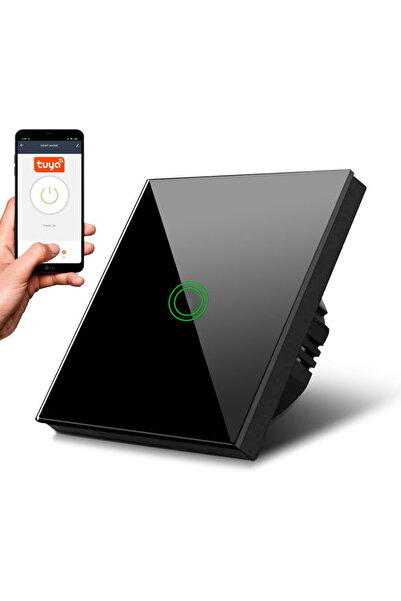 Maclean MCE715B Comutator tactil simplu, SMART, Tuya APP, sticla, negru cu iluminare rotunda buton,