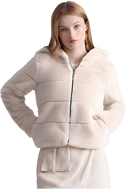 ONLY KADIN BEJ KAPUŞONLU FERMUARLI MONT,KABAN ONLNEWCHRIS FUR HOODED JACKET CC OTW Ceket Kadın