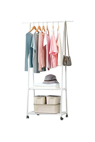 Generic علاقة ملابس مثلثة متعددة الوظائف بعجلات، لون أبيض