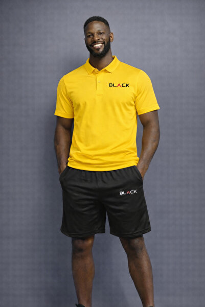 NOFLEN طقم شورت بولو أسود مطبوع للرجال