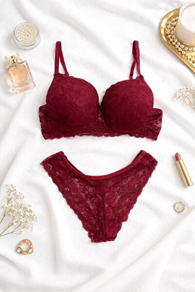hepimiz alalım Set sutien push-up cu dantelă bordeaux
