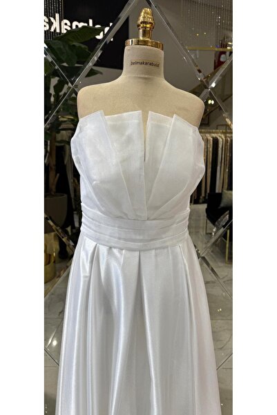 Hanımefendi Giyim Geometric Neckline Detail Waist Fitted Long Evening Dress