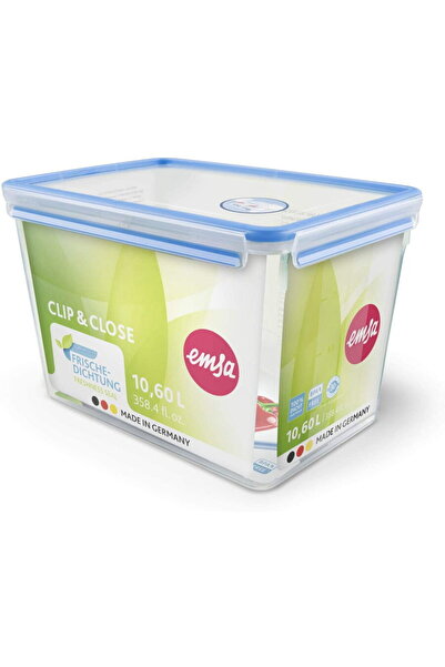 emsa CLIP & CLOSE food storage container (transparent/blue, 10.6 liters, large format)
