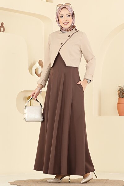 ModaMerve Asimetrik Ceketli Dabıl Takım 2782SL432-MS Taş&Kahve