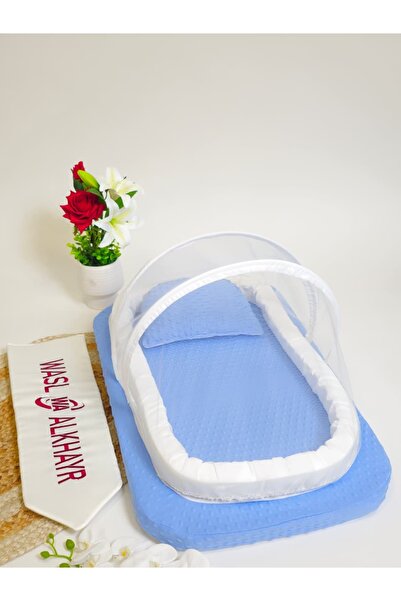 WASL ALKHAIR مفرش ناموسية إسفنج لحديثي الولادة - باللون الازرق بتصميم ناعم وأنيق