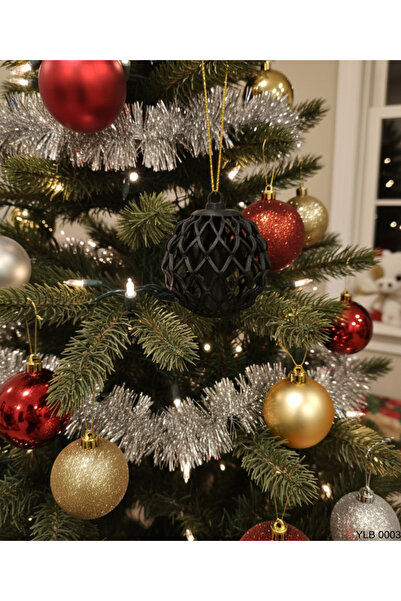 CT STONES Διακοσμητικό Χριστουγεννιάτικο Στολίδι με Μαύρο Καφασωτό Σχέδιο