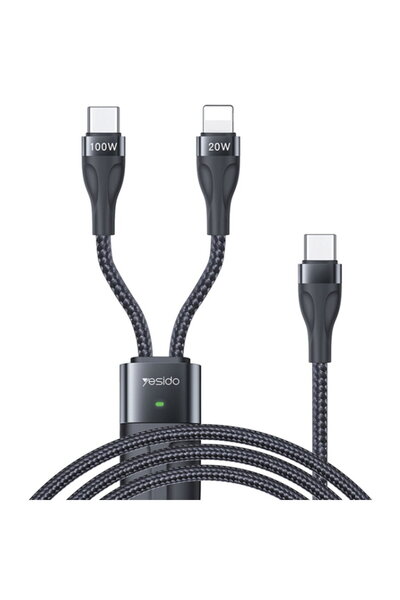 Yesido Cablu de Date Type-C la Type-C, Lightning - (CA87) - Black