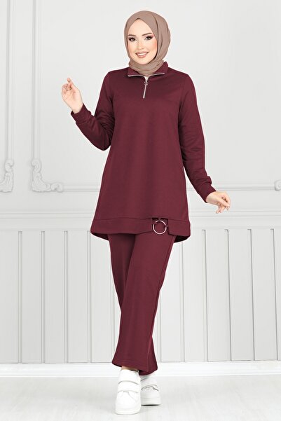 ModaMerve Yarım Fermuarlı Spor Takım 1946FON792-MS Bordo