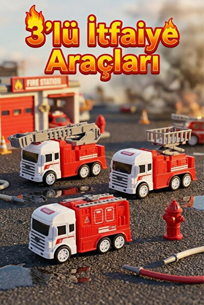 craftivio 3'lü İtfaiye Araç Seti - Hareketli Merdivenli ve Sepetli Oyuncak İt...