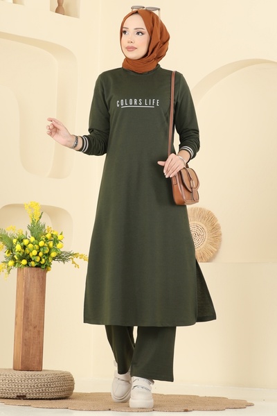 ModaMerve Manşeti Ribana Detaylı Takım 4122PM271-MS Haki