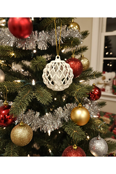 CT STONES Διακοσμητικό Χριστουγεννιάτικο Στολίδι με Λευκό Καφασωτό Σχέδιο