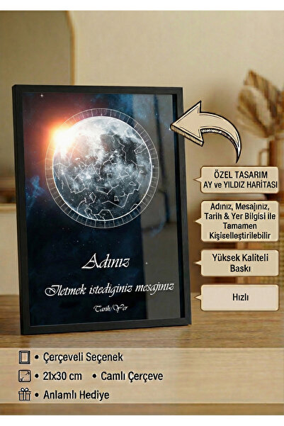 botanica Kişiye Özel Yıldız Haritası - Sevgiliye Sevgililer Günü Hediyesi Çer...