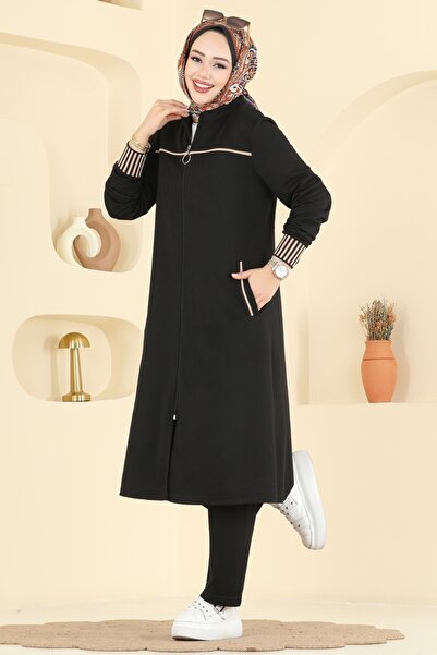 ModaMerve Biye Detaylı İki İplik Takım PL9185-MS Siyah