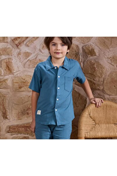 Alesaei-mondo tondo Boys' blue shirt with pocket 4014